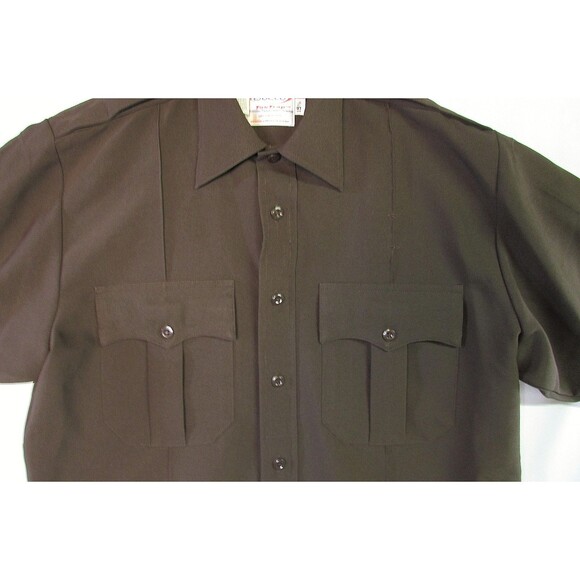 Elbeco TexTrop Shirt Mens 15.5 Brown Short Sleeve Police Uniform Zip Front - Picture 2 of 14